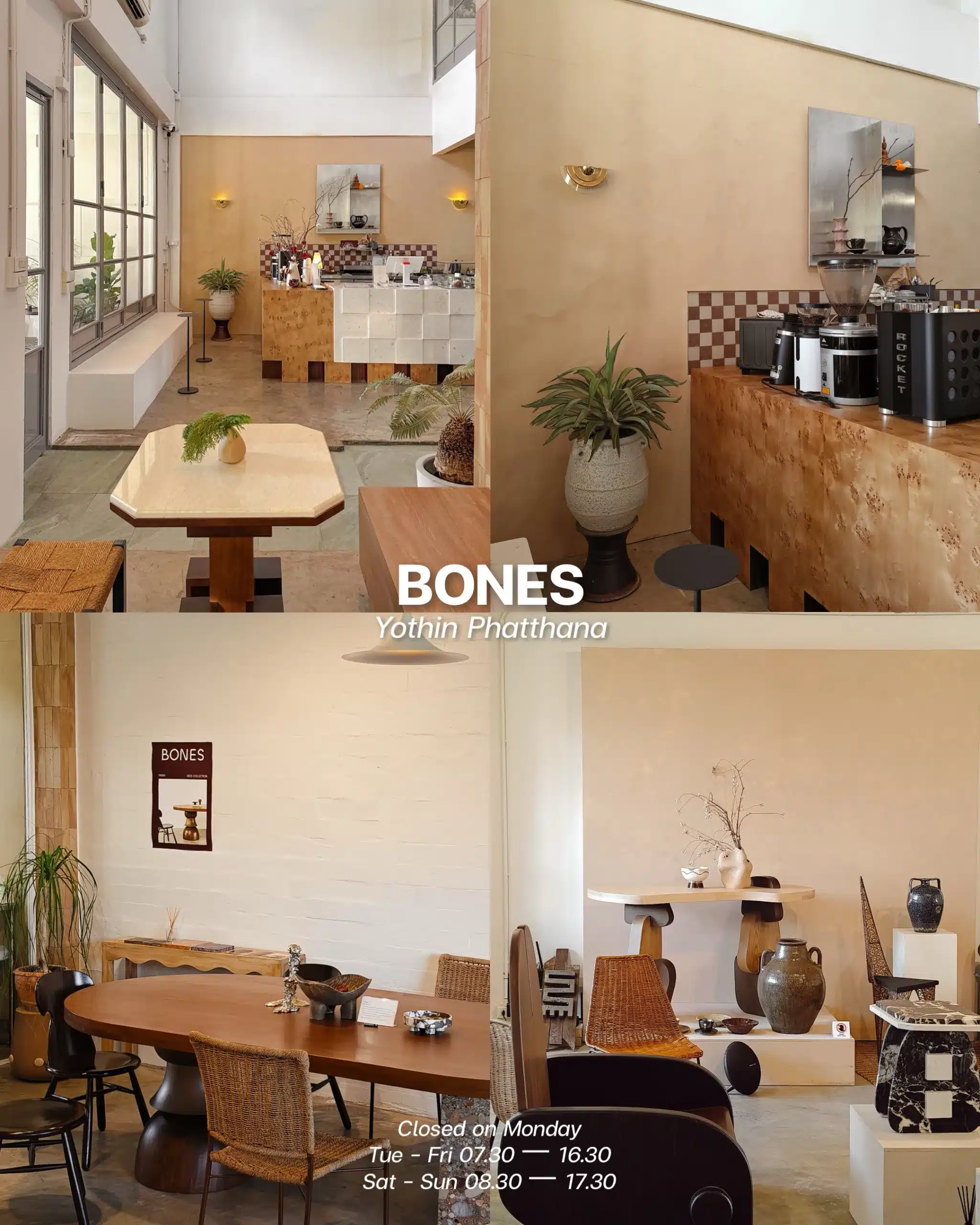 มุมโต๊ะไม้ภายใน Bones Cafe